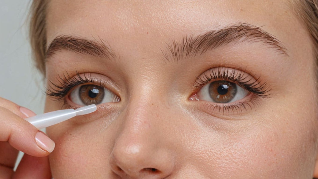 a close-up of a person applying a product under their eye with a small, precise applicator.